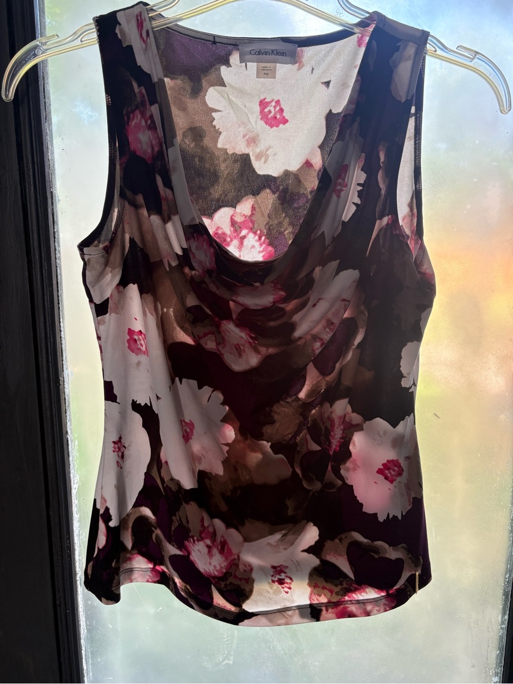 Calvin Klein Floral Cowl Neck Tank Top - Black, Pink, Cream